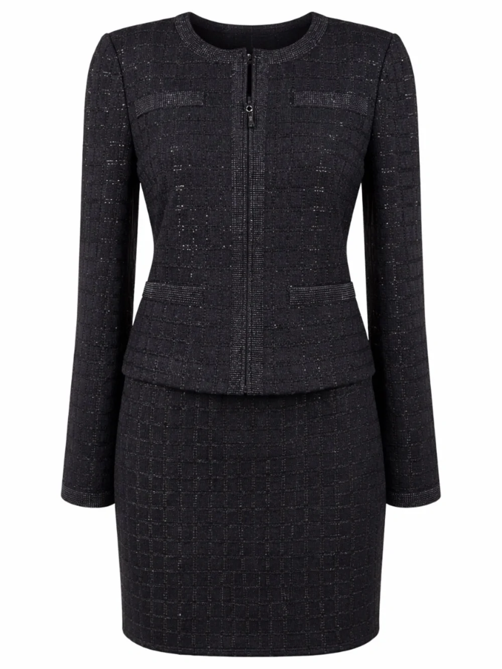 St John Evening Santana Knit Skirt Suit Set Black Metallic Sparkle Size 4 USA - Picture 5 of 14